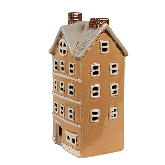 Clayre &amp; Eef | Theelichthouder Kerst Huisje Oranje Beige 11x9x22 cm | 6CE1869