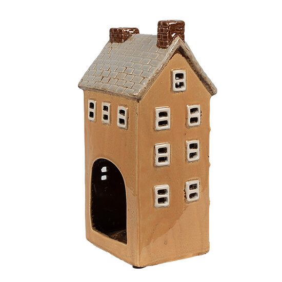 Clayre &amp; Eef | Theelichthouder Kerst Huisje Oranje Beige 11x9x22 cm | 6CE1869