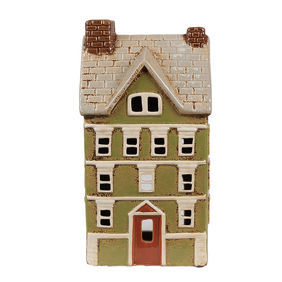 Clayre &amp; Eef | Theelichthouder Kerst Huisje Groen Beige 14x10x26 cm | 6CE1870