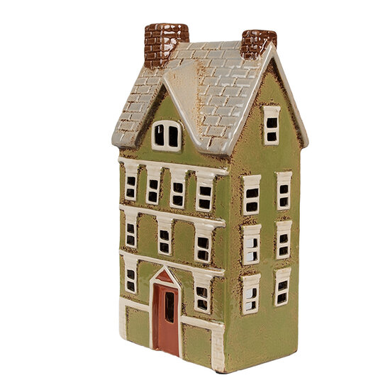 Clayre &amp; Eef | Theelichthouder Kerst Huisje Groen Beige 14x10x26 cm | 6CE1870