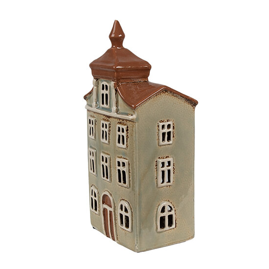 Clayre &amp; Eef | Theelichthouder Kerst Huisje Groen Bruin 12x9x25 cm | 6CE1881
