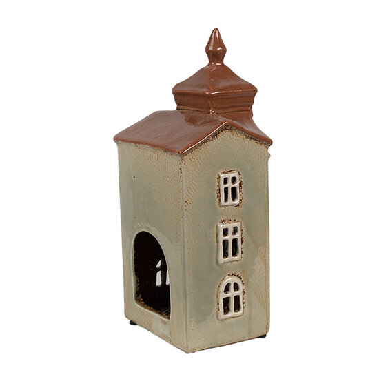Clayre &amp; Eef | Theelichthouder Kerst Huisje Groen Bruin 12x9x25 cm | 6CE1881