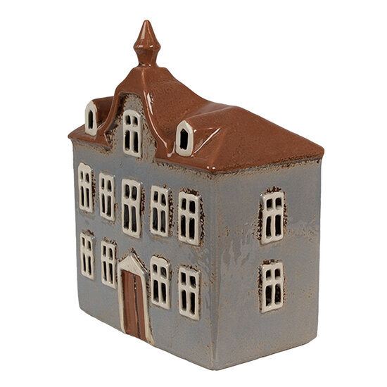 Clayre &amp; Eef | Theelichthouder Kerst Huisje Grijs Bruin 16x9x20 cm | 6CE1883