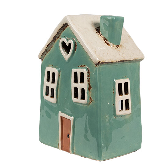 Clayre &amp; Eef | Theelichthouder Kerst Huisje Groen Beige 13x9x18 cm | 6CE1898