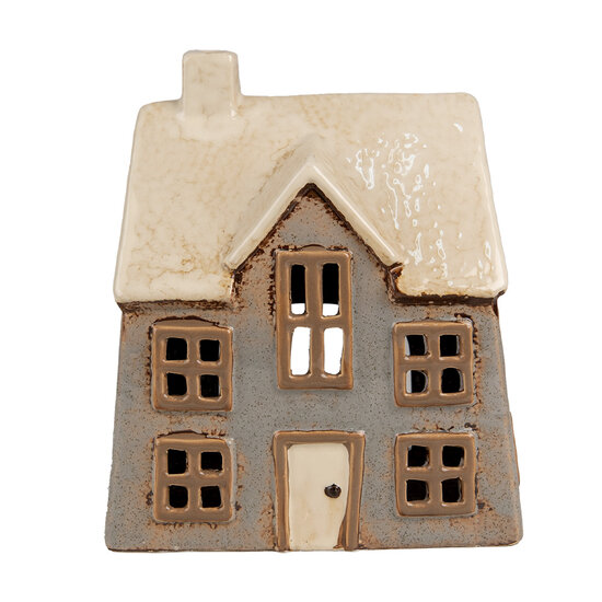 Clayre &amp; Eef | Theelichthouder Kerst Huisje Grijs Beige 15x10x17 cm | 6CE1899