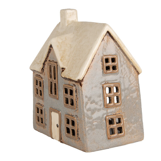 Clayre &amp; Eef | Theelichthouder Kerst Huisje Grijs Beige 15x10x17 cm | 6CE1899