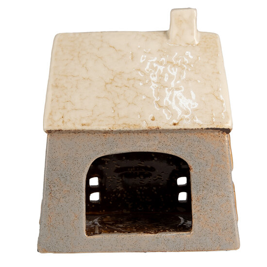 Clayre &amp; Eef | Theelichthouder Kerst Huisje Grijs Beige 15x10x17 cm | 6CE1899