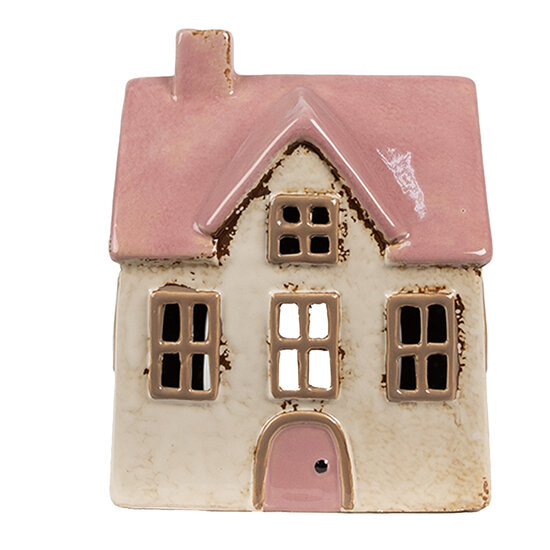 Clayre &amp; Eef | Theelichthouder Kerst Huisje Beige Roze 13x10x16 cm | 6CE1900
