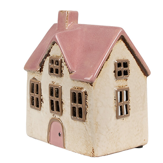 Clayre &amp; Eef | Theelichthouder Kerst Huisje Beige Roze 13x10x16 cm | 6CE1900