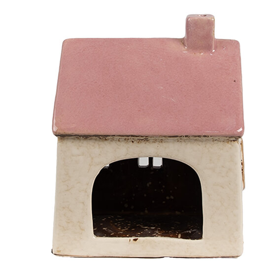 Clayre &amp; Eef | Theelichthouder Kerst Huisje Beige Roze 13x10x16 cm | 6CE1900