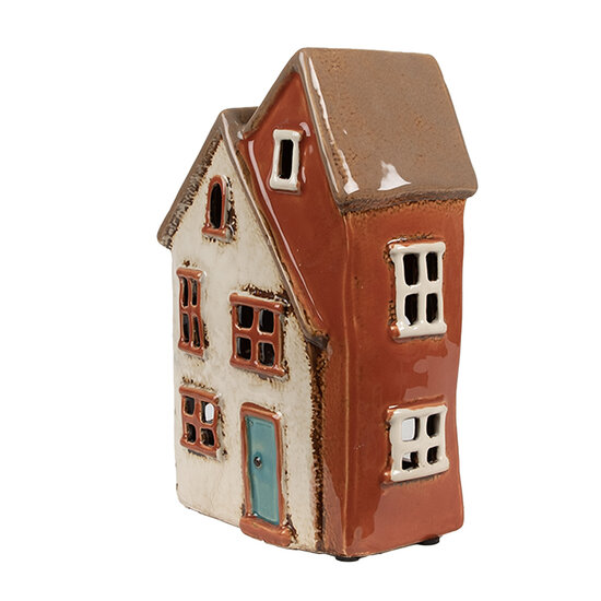 Clayre &amp; Eef | Theelichthouder Kerst Huisje Beige Oranje 13x8x20 cm | 6CE1908