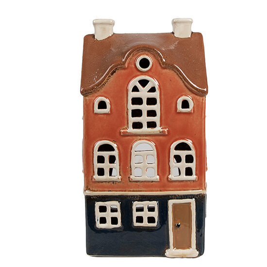 Clayre &amp; Eef | Theelichthouder Kerst Huisje Oranje Blauw 12x9x22 cm | 6CE1914