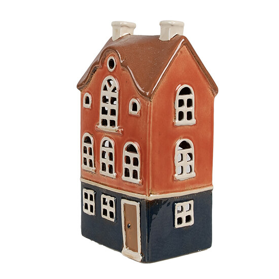 Clayre &amp; Eef | Theelichthouder Kerst Huisje Oranje Blauw 12x9x22 cm | 6CE1914