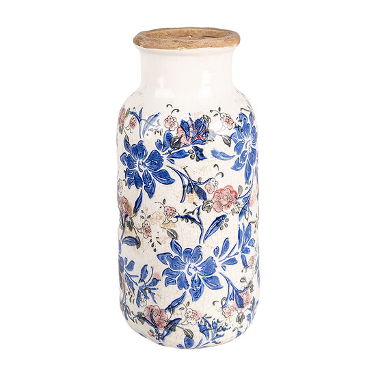 Clayre & Eef | Vaas Beige Blauw ø 15x32 cm | 6CE1928L