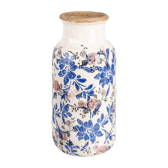 Clayre & Eef | Vaas Beige Blauw ø 15x32 cm | 6CE1928L