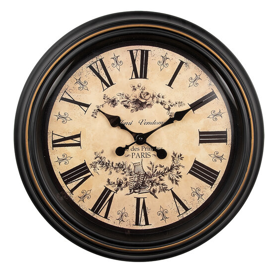 Clayre &amp; Eef | Wandklok Zwart Beige &oslash; 50x5 cm / 1xAA | 6KL0826