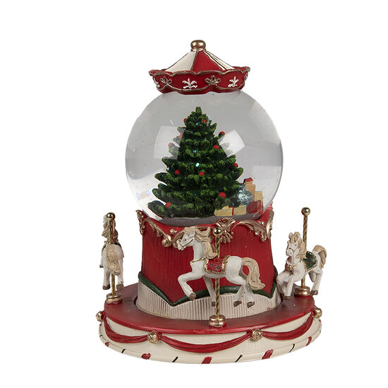 Clayre &amp; Eef | Sneeuwbol met muziek Kerstboom Rood Groen &oslash; 14x19 cm / 3xAAA | 65766