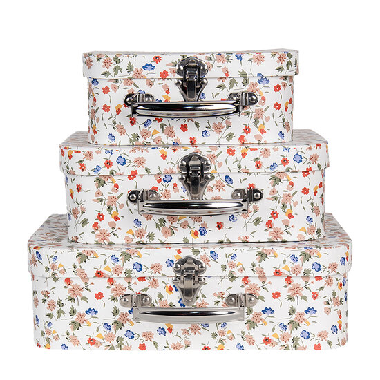 Clayre &amp; Eef | Decoratie koffer Set van 3 Wit 30x22x9/25x20x9/20x17x8 cm | 66012
