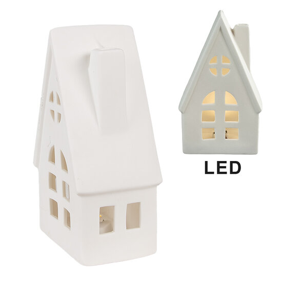 Clayre &amp; Eef | Decoratie Huisje met LED Wit 9x6x15 cm | 6CE1794