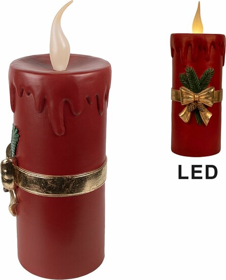 Clayre & Eef | Decoratie kaars met LED Rood Goudkleurig 17x18x44 cm / 3xAA | 6PR4238