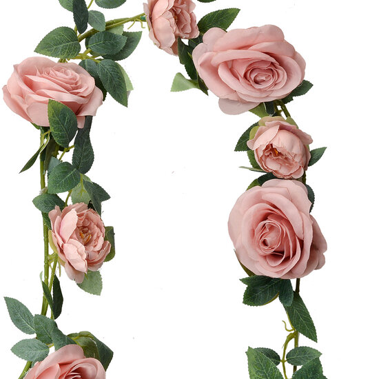 Clayre & Eef | Kunstbloem Roos guirlande Roze 10x10x150 cm | 6PL0321P