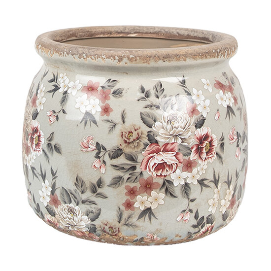 Clayre &amp; Eef | Bloempot Binnen Grijs Roze &oslash; 16x13 cm | 6CE1964M
