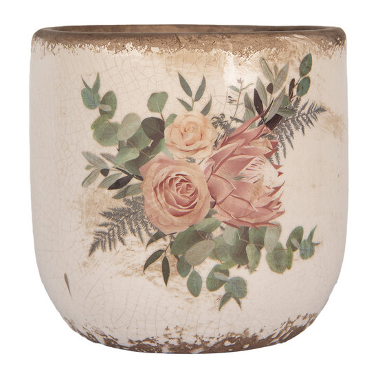 Clayre &amp; Eef | Bloempot Binnen Beige Roze &oslash; 14x13 cm | 6CE1981M