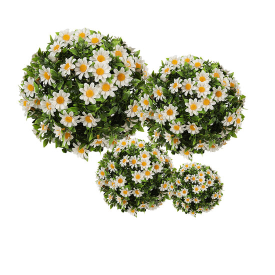 Clayre & Eef | Decoratie bol kunstbloem Margriet Wit Groen ø 30 cm | 6PL0324L