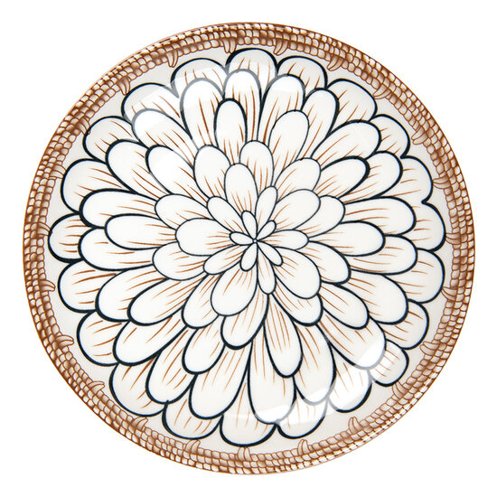Clayre & Eef | Servies Ontbijtbord Wit Bruin ø 21x3 cm | 6CEDP0169