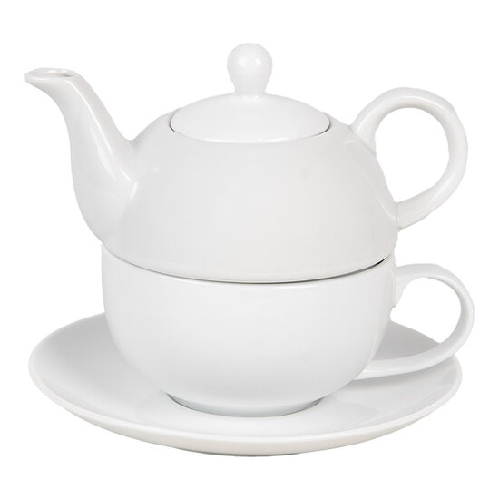 Clayre & Eef | Tea for One Wit 17x16x13 cm / 350 ml / 250 ml | 6CETEFO0001