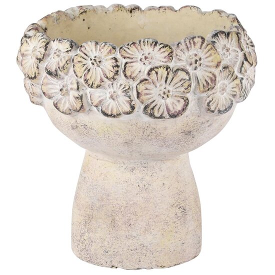 Dekoratief | Bloempot op voet m/bloemen, grijs, cement, 17x17x18cm | A250218