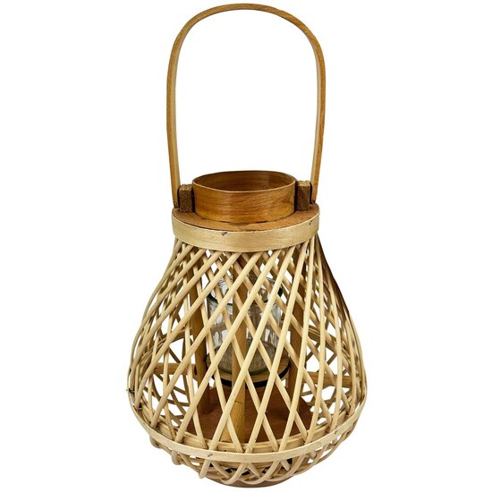 Dekoratief | Lantaarn m/oor, naturel, bamboe/glas, 26x26x30cm | A250654