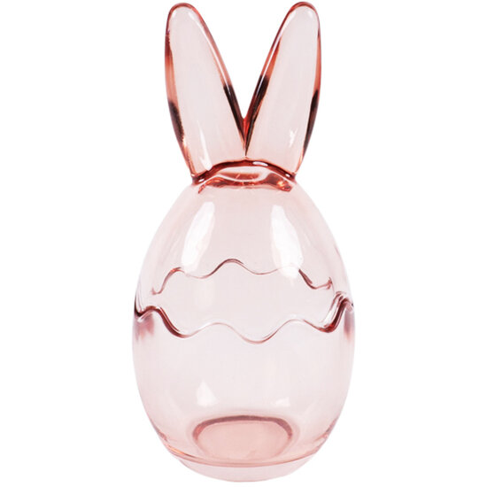 Dekoratief | Bonbonni?re ei m/bunnyoren, roze, glas, 10x10x21cm | A254023