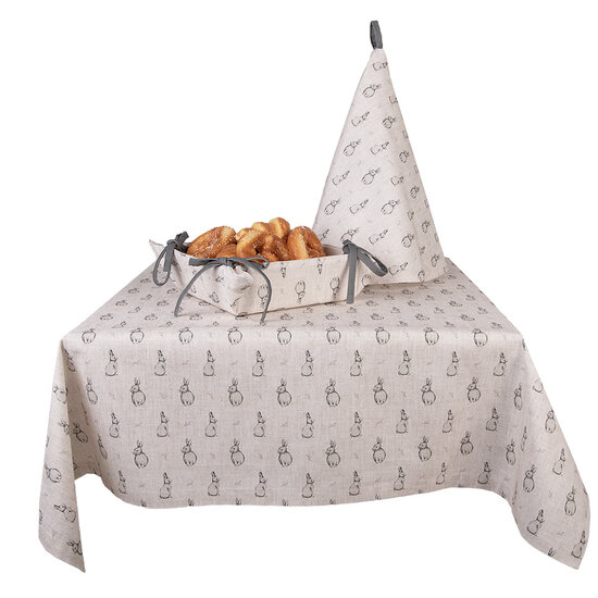 Clayre & Eef | Vierkant Tafelkleed Beige Grijs 100x100 cm | BNS01