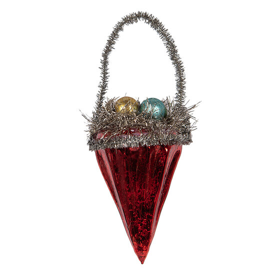 Clayre &amp; Eef | Kersthanger Rood Zilverkleurig 6x6x10 cm | 65996