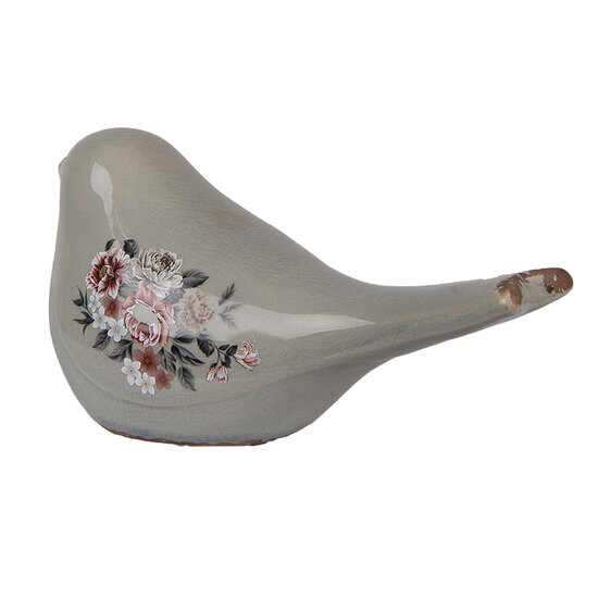 Clayre & Eef | Decoratie beeld Vogel Grijs Roze 25x10x13 cm | 6CE1969L