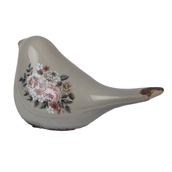 Clayre &amp; Eef | Decoratie beeld Vogel Grijs Roze 21x9x11 cm | 6CE1969M