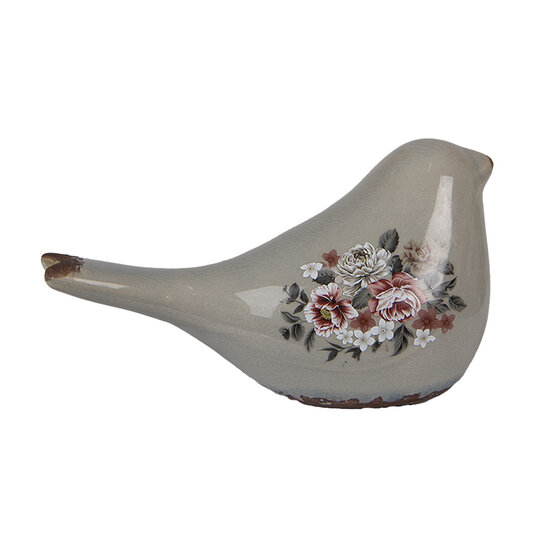 Clayre &amp; Eef | Decoratie beeld Vogel Grijs Roze 21x9x11 cm | 6CE1969M