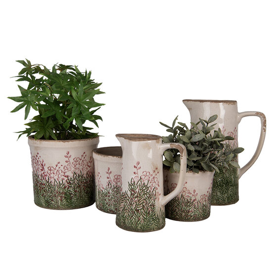 Clayre & Eef | Bloempot Binnen Beige Groen ø 13x12 cm | 6CE2017S