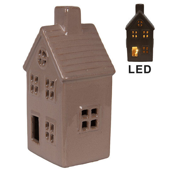 Clayre & Eef | Decoratie Huisje met LED Bruin 8x6x15 cm | 6CE2118