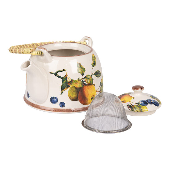 Clayre & Eef | Theepot met Filter Wit Oranje 18x14x12 cm / 800 ml | 6CETE0177