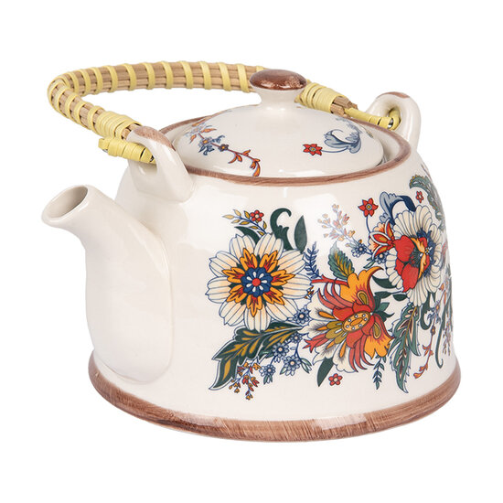Clayre &amp; Eef | Theepot met Filter Wit Blauw 18x14x12 cm / 800 ml | 6CETE0178