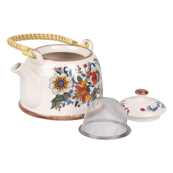 Clayre &amp; Eef | Theepot met Filter Wit Blauw 18x14x12 cm / 800 ml | 6CETE0178