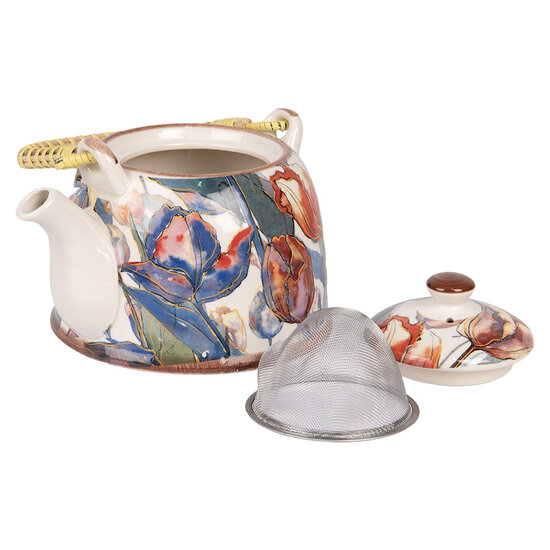 Clayre &amp; Eef | Theepot met Filter Wit Blauw 18x14x12 cm / 800 ml | 6CETE0179