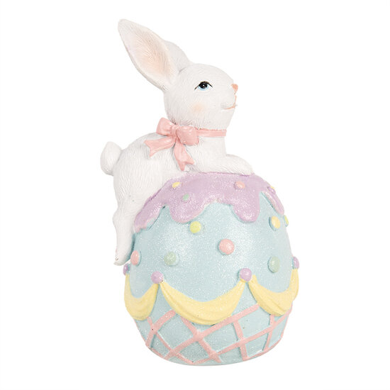 Clayre & Eef | Decoratie Konijn op ei Wit Blauw 9x9x17 cm | 6PR5210