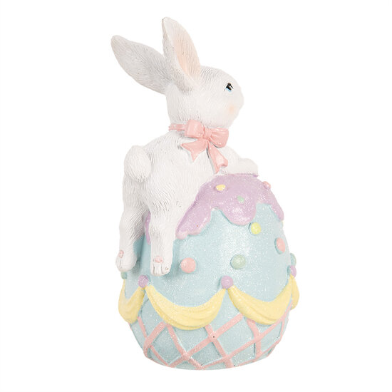 Clayre & Eef | Decoratie Konijn op ei Wit Blauw 9x9x17 cm | 6PR5210