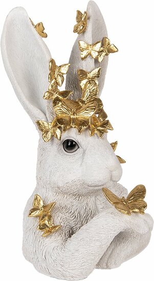 Clayre &amp; Eef | Decoratie Beeld Konijn Wit 21x20x34 cm | 6PR5106