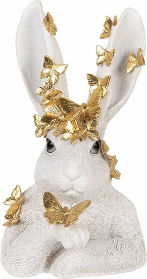 Clayre &amp; Eef | Decoratie Beeld Konijn Wit 21x20x34 cm | 6PR5106