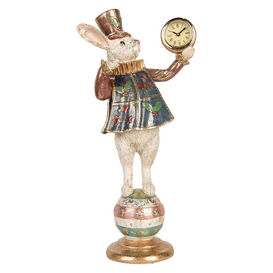 Clayre &amp; Eef | Decoratie Beeld Konijn Wit Groen 17x11x35 cm | 6PR5139