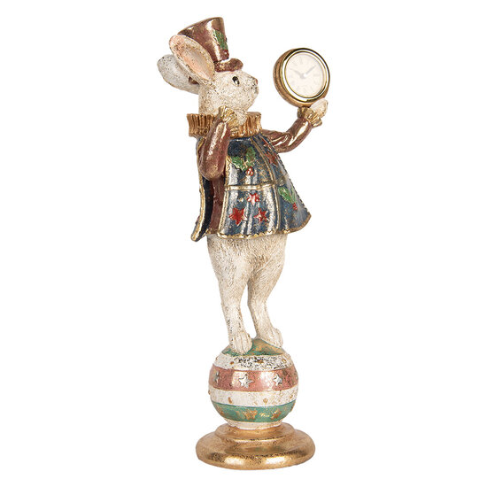 Clayre &amp; Eef | Decoratie Beeld Konijn Wit Groen 17x11x35 cm | 6PR5139